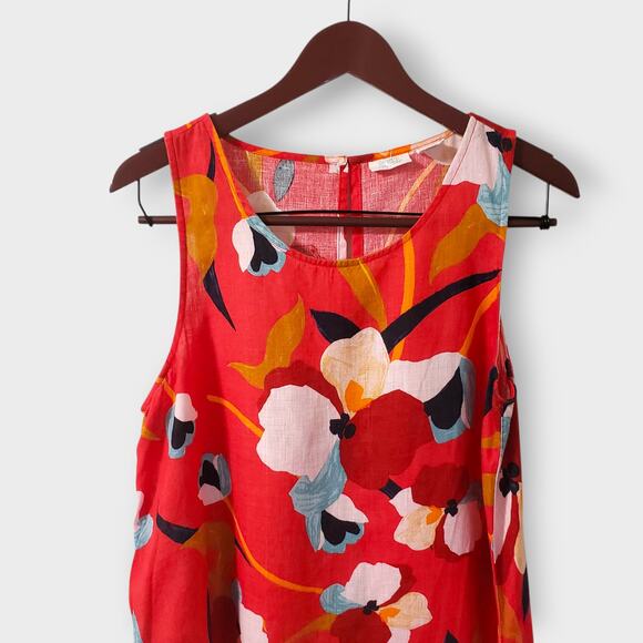 Sigrid Olsen Womens Red Tropical Floral Linen Trapeze Dress Medium Summer Retro - Picture 2 of 9